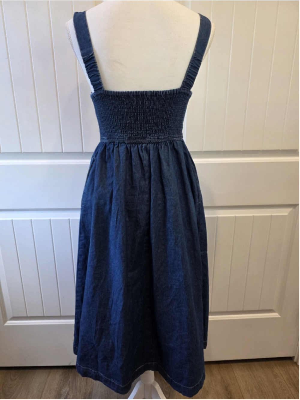 Lone Star Denim Midi Dress Sz XS 100% Cotton Western Prairie Pockets Hook & Eye - Picture 3 of 10